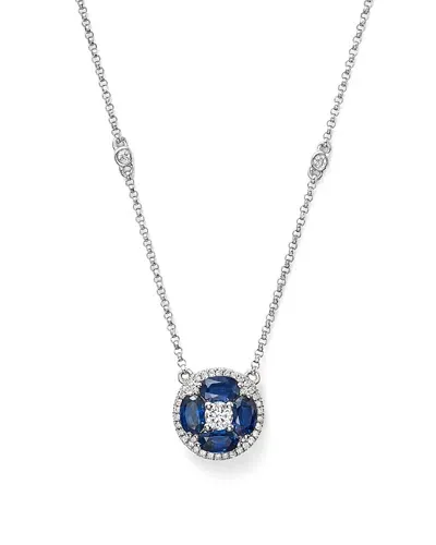 Bloomingdale's Blue Sapphire And Diamond Pendant Necklace In 14k White Gold, 17 - Exclusive In Blue/white