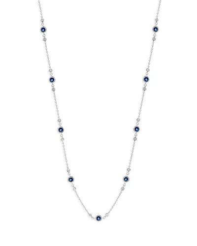 Bloomingdale's Blue Sapphire & Diamond Station Collar Necklace In 14k White Gold, 18 In Blue Sapphire/white