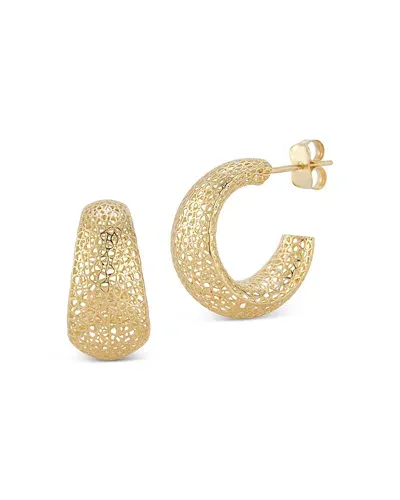 Bloomingdale's Bold Openwork Flower Crescent Small Hoop Earrings In 14k Yellow Gold