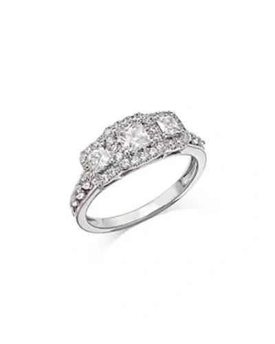 Bloomingdale's Diamond Princess & Round Three Stone Halo Ring In 14k White Gold, 1.0 Ct. T. W.