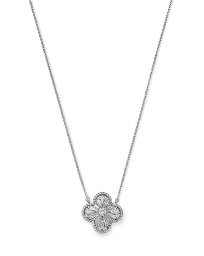 Bloomingdale's Diamond Round & Baguette Flower Pendant Necklace In 14k White Gold, 1.25 Ct. T. W.