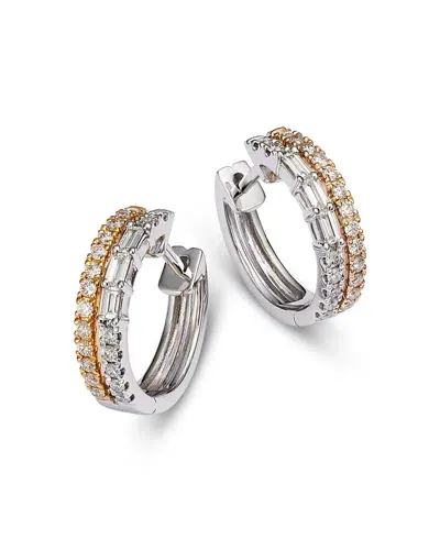 Bloomingdale's Diamond Round & Baguette Small Double Hoop Earrings In 14k Yellow & White Gold, 0.53 Ct. T. W. In White/gold