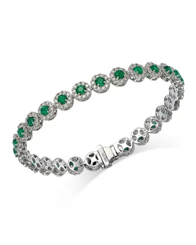 Bloomingdale's Emerald & Diamond Halo Link Bracelet In 14k White Gold In Emerald/white Gold