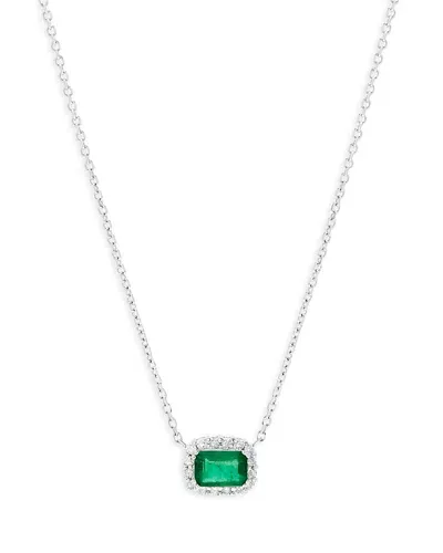 Bloomingdale's Emerald & Diamond Halo Pendant Necklace In 14k White Gold, 16 In Emerald/white