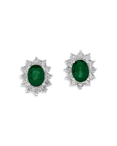 Bloomingdale's Emerald & Diamond Halo Starburst Stud Earrings In 14k White Gold - Exclusive In Emerald/white