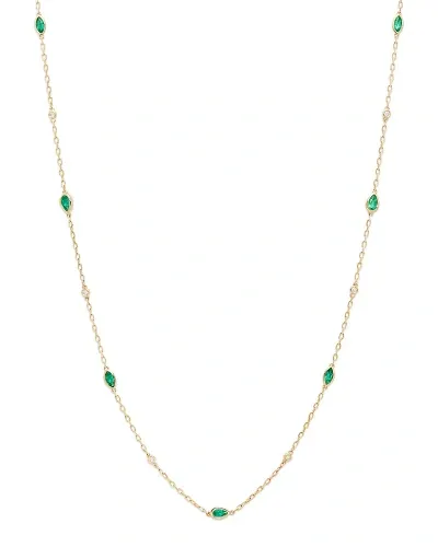 Bloomingdale's Emerald & Diamond Station Necklace In 14k Yellow Gold, 22 In Emerald/gold