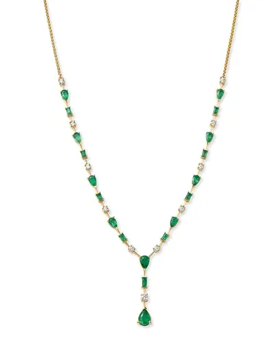 Bloomingdale's Emerald & Diamond Y Necklace In 14k Yellow Gold, 18 - Exclusive In Green/gold