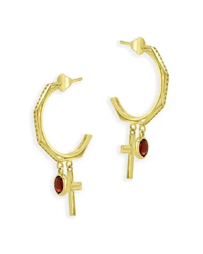 Bloomingdale's Garnet And Cross Half Hoop Earrings In 14k Yellow Gold - Exclusive