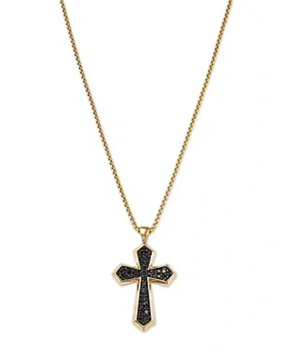 Bloomingdale's Men's Black Diamond Cross Pendant Necklace In 14k Yellow Gold, 1.0 Ct. T. W. In Black/gold