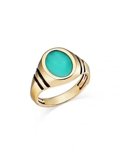 Bloomingdale's Men's Turquoise Oval Ring In 14k Yellow Gold In Blue/gold