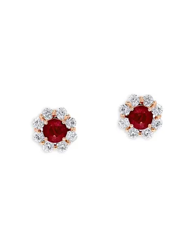 Bloomingdale's Ruby & Diamond Halo Flower Earrings In 14k Rose Gold In Ruby/rose Gold