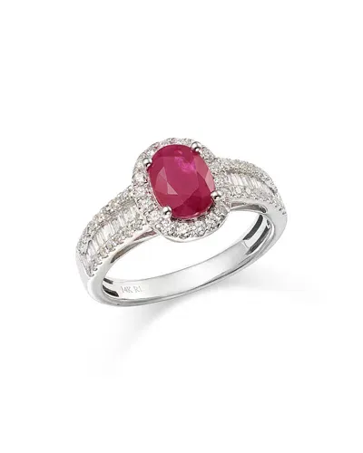 Bloomingdale's Ruby & Diamond Halo Ring In 14k White Gold In Ruby/white