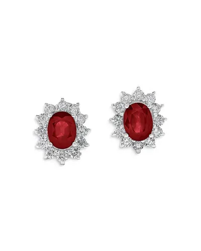 Bloomingdale's Ruby & Diamond Halo Starburst Stud Earrings In 14k White Gold In Ruby/white