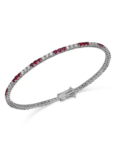 Bloomingdale's Ruby & Diamond Tennis Bracelet In 14k White Gold