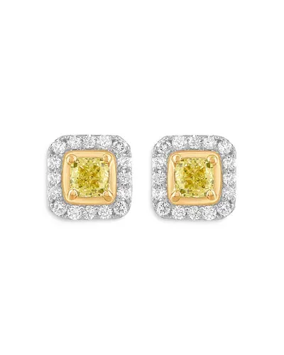 Bloomingdale's Yellow & White Diamond Halo Stud Earrings In 14k Yellow & White Gold, 1.0 Ct. T. W. In Yellow/white