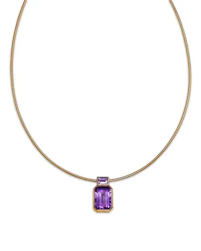 Bloomingdale's Fine Collection Amethyst & Pink Amethyst Emerald Cut Pendant Necklace In 14k Yellow Gold, 18 In Purple/gold