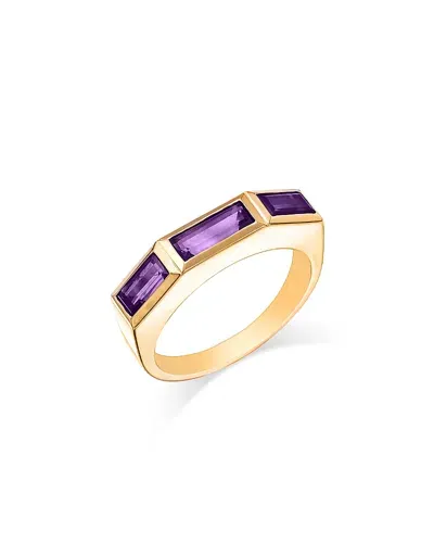 Bloomingdale's Fine Collection Amethyst Emerald Cut Three Stone Ring In 14k Yellow Gold In Purple/gold