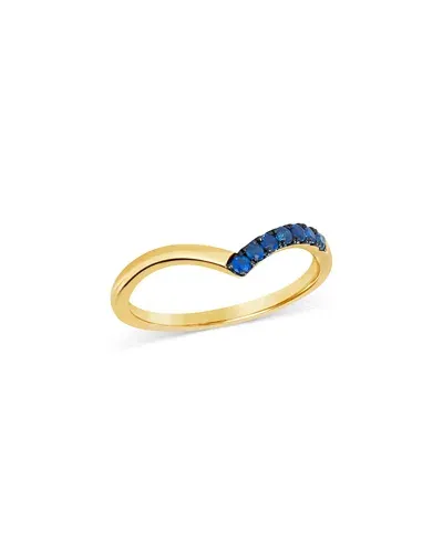 Bloomingdale's Fine Collection Blue Sapphire Chevron Ring In 14k Yellow Gold In Blue/gold