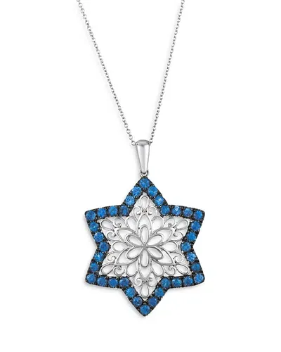 Bloomingdale's Fine Collection Blue Sapphire Star Filigree Pendant Necklace In 14k White Gold, 20 In Blue/white