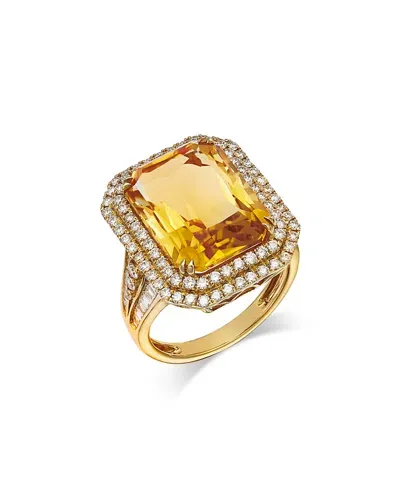 Bloomingdale's Fine Collection Limited Edition Citrine & Diamond Halo Statement Ring In 14k Yellow Gold - Exclusive In Orange/gold