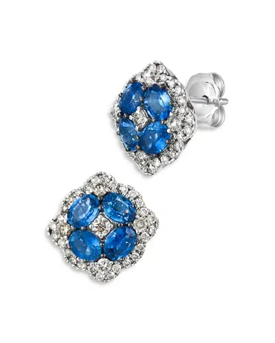 Bloomingdale's Fine Collection Blue Sapphire & Champagne Diamond Cluster Stud Earrings In 14k White Gold In Blue/white