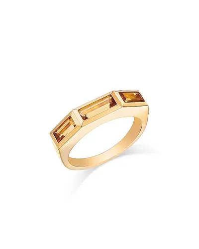 Bloomingdale's Fine Collection Citrine Emerald Cut Three Stone Ring In 14k Yellow Gold In Orange/gold