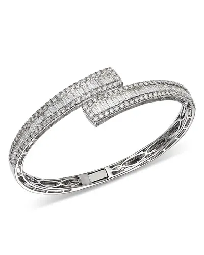 Bloomingdale's Fine Collection Diamond Baguette & Round Bypass Bangle Bracelet In 14k White Gold, 5.0 Ct. T. W.