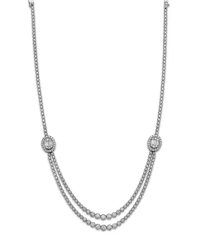 Bloomingdale's Fine Collection Diamond Round & Baguette Halo Mosaic Double Row Tennis Necklace In 14k White Gold, 7.50 Ct. T. W.