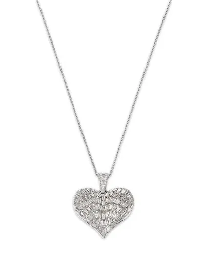 Bloomingdale's Fine Collection Diamond Round & Baguette Heart Pendant Necklace In 14k White Gold, 1.00 Ct. T. W.