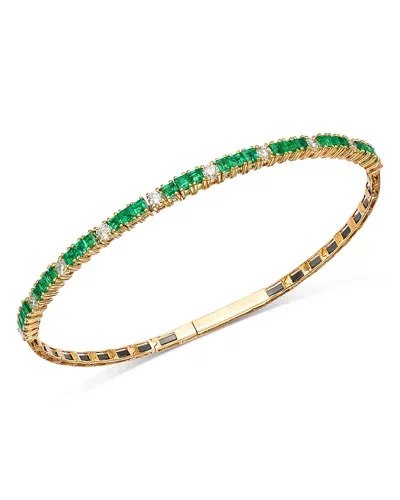 Bloomingdale's Fine Collection Emerald & Diamond Bangle Bracelet In 14k Yellow Gold In Green/gold