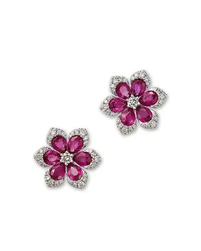 Bloomingdale's Fine Collection Ruby & Diamond Flower Stud Earrings 14k White Gold In Pink/white