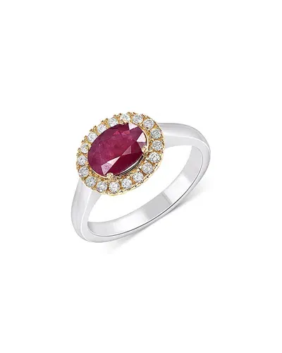 Bloomingdale's Fine Collection Ruby & Diamond Oval Halo Ring In 14k Yellow & White Gold In Pink/white