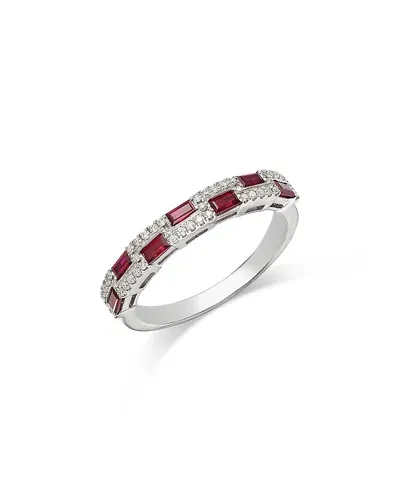 Bloomingdale's Fine Collection Ruby & Diamond Two Row Band In 14k White Gold In Red/white