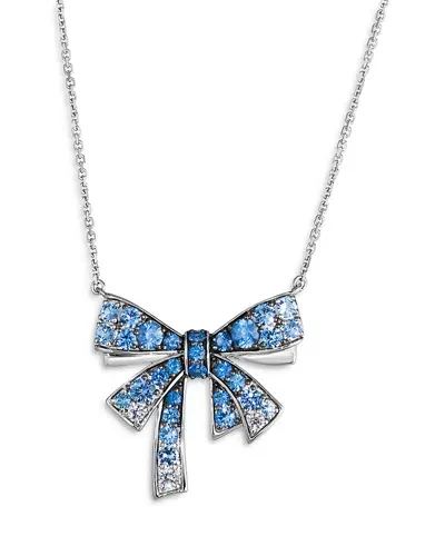 Bloomingdale's Fine Collection Sapphire Ombre & White Sapphire Bow Pendant Necklace In 14k White Gold, 18 In Blue/white