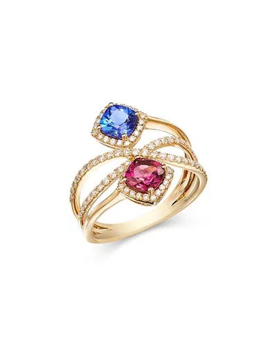 Bloomingdale's Fine Collection Tourmaline & Tanzanite Bypass Ring In 14k Yellow Gold In Multi/gold