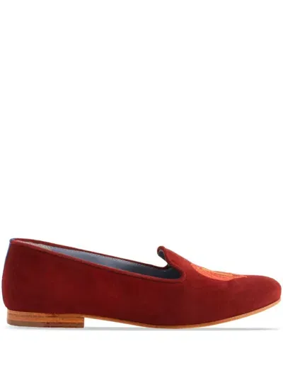 Blue Bird Shoes Embroidered Suede Loafers In Red