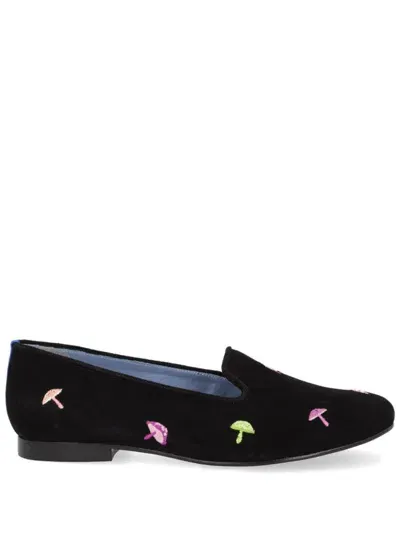 Blue Bird Shoes Embroidered Suede Loafers In Black