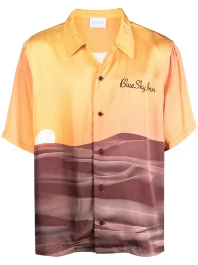 Blue Sky Inn Landscape-print Short-sleeve Short In Orange