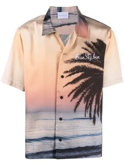 Blue Sky Inn Logo-embroidered Graphic-print Shirt In Sunset Palm