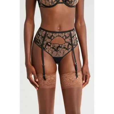 Bluebella Kalmia Embroidered Mesh Garter Belt In Black/sheer