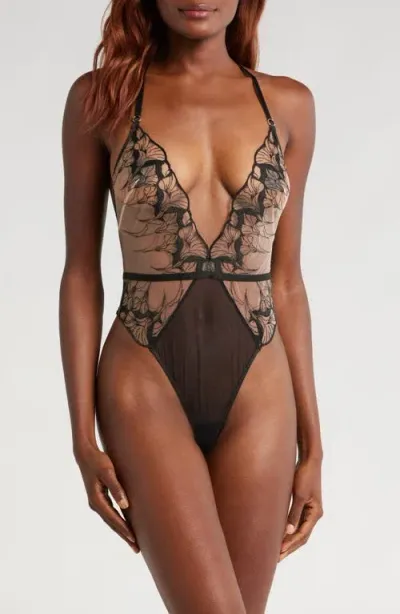 Bluebella Kalmia Embroidered Mesh Teddy In Black/sheer