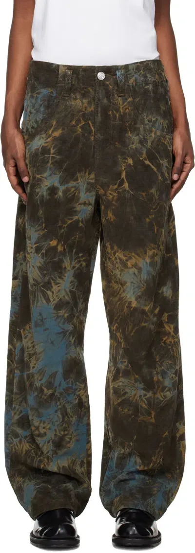 Bluemarble Brown & Blue Nebula Tie-dye Corduroy Trousers In Gry