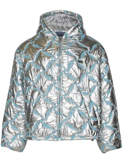 Bluemarble Hooded Embroidered Jacket In Silver