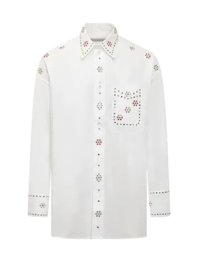 Bluemarble Rhinestone Embellishment Cotton Shirt In White