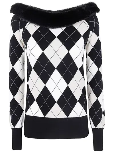 Blugirl Boat Neck Sweater In White/black