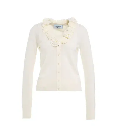 Blugirl Rose Patch Knitted Cardigan In Beige