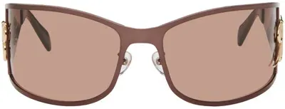 Blumarine Brown Metal Wraparound Sunglasses In N0745 Port Royale