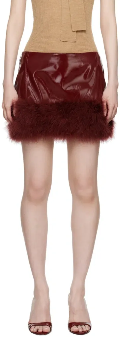 Blumarine Burgundy Marabou Feather Faux-leather Miniskirt In Red