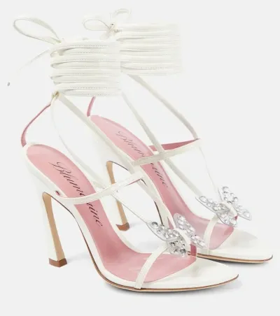 Blumarine Butterfly 105 Leather Sandals In Milk