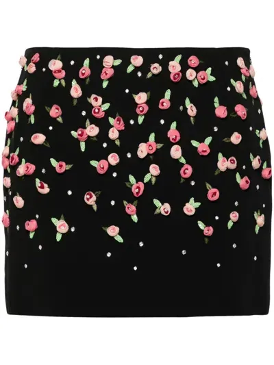 Blumarine Floral-appliqué Cady Mini Skirt In Black